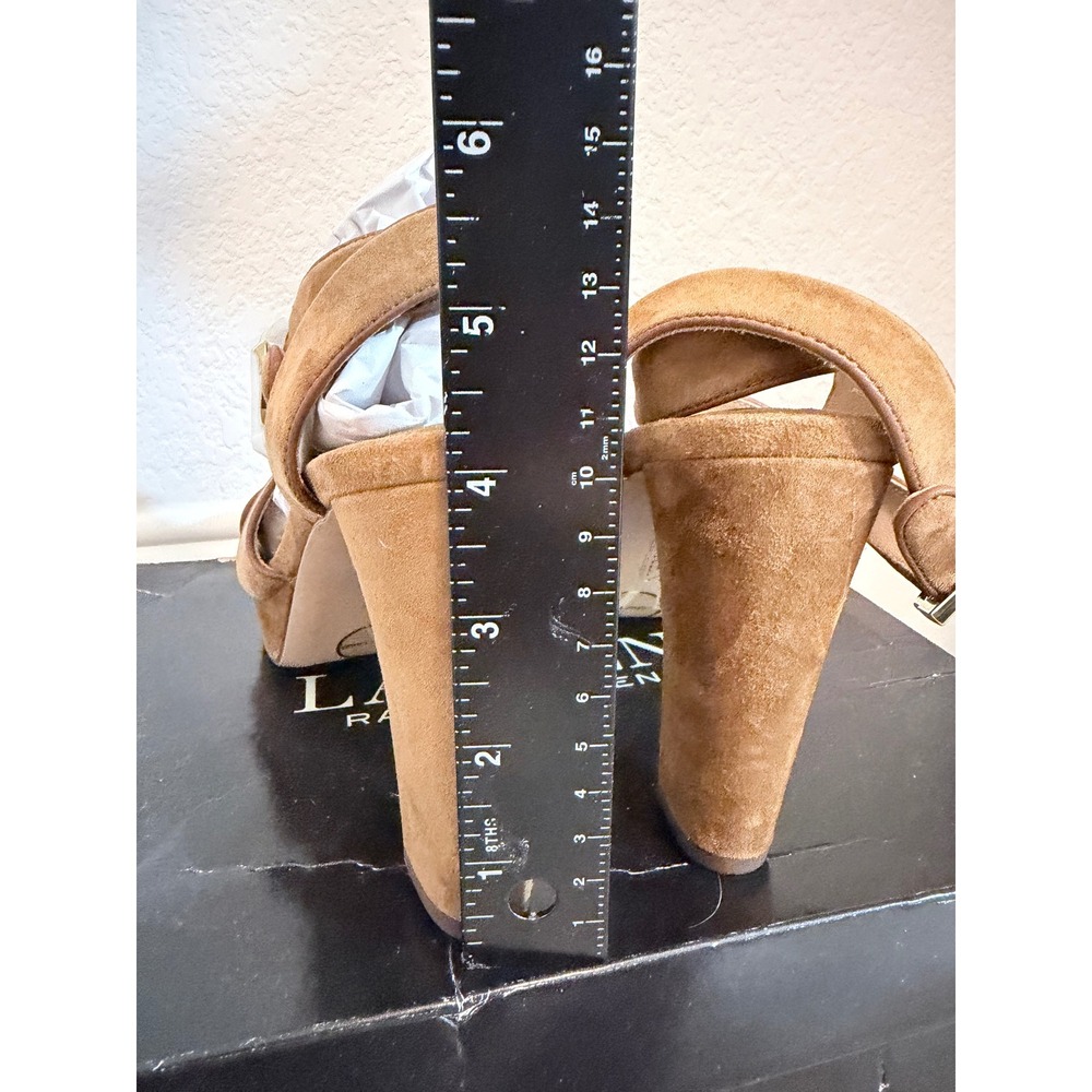 Lauren Ralph Lauren Sasha Tan Suede Platform Block Heel Sandals 9 40323-F23 - Picture 7 of 14